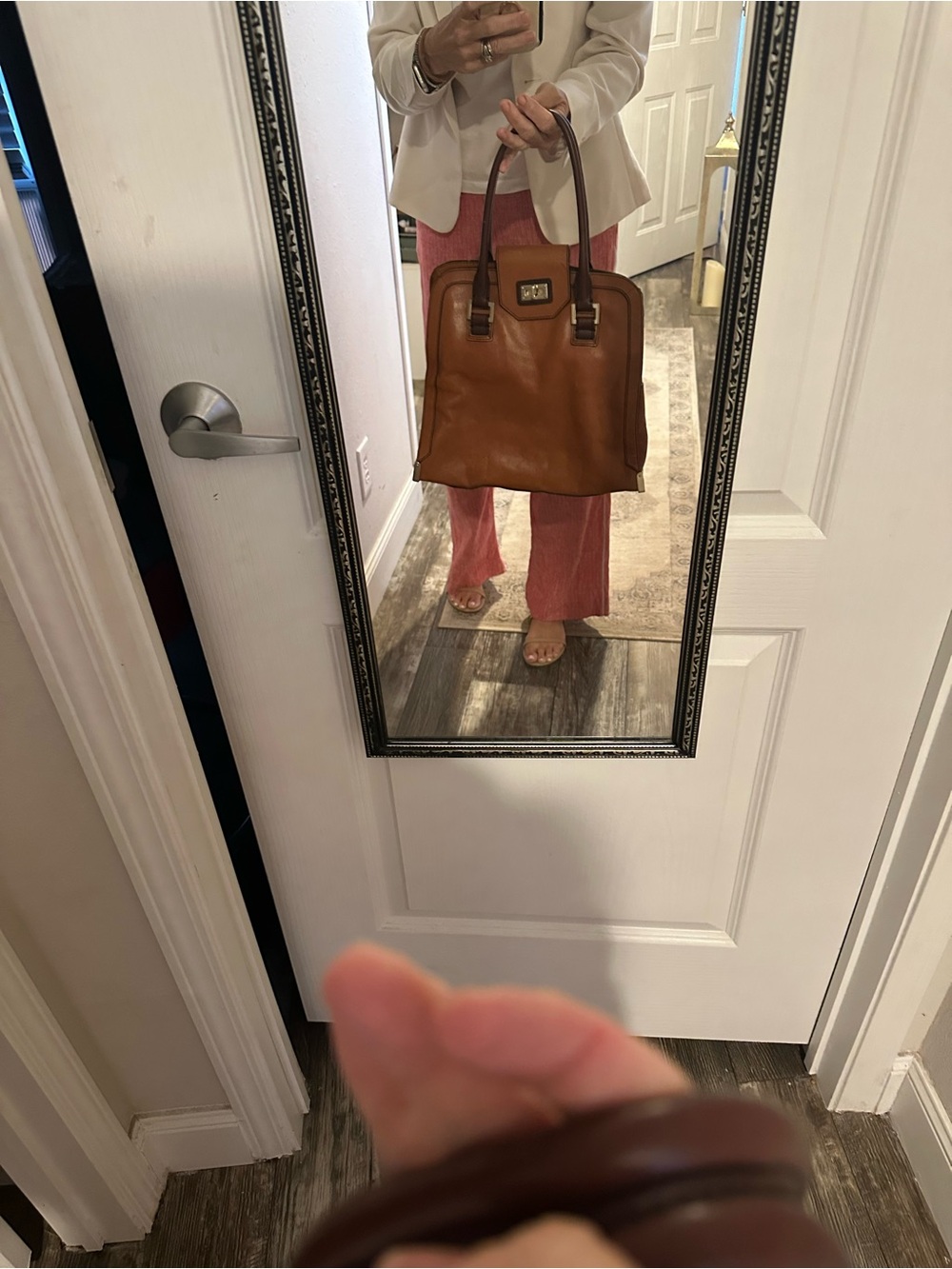 Banana Republic Cognac Leather Satchel with Gold Studs